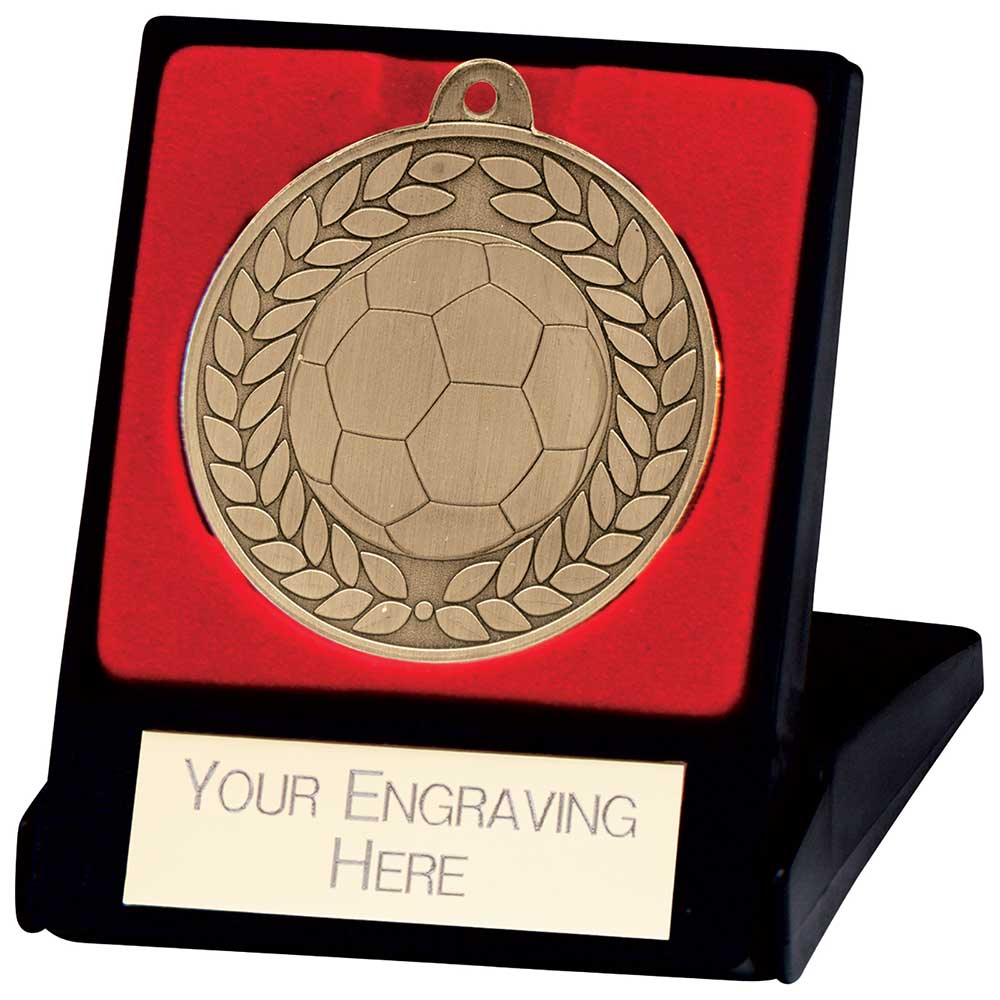 Personalised Engraved Gold 50mm Football Medal & Box Trophy Free Engraving