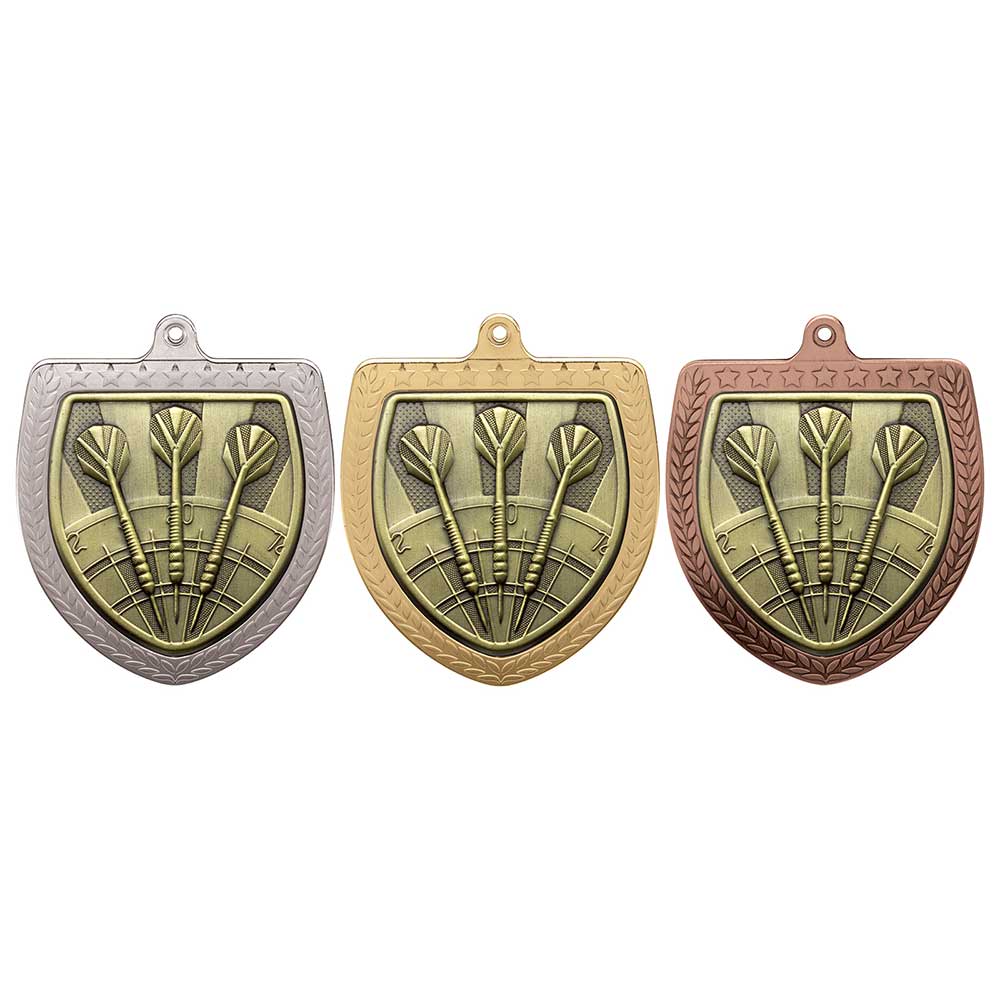 Personalised Engraved Cobra Shield Darts Medal 50mm Available in 3 Finishes Free Engraving