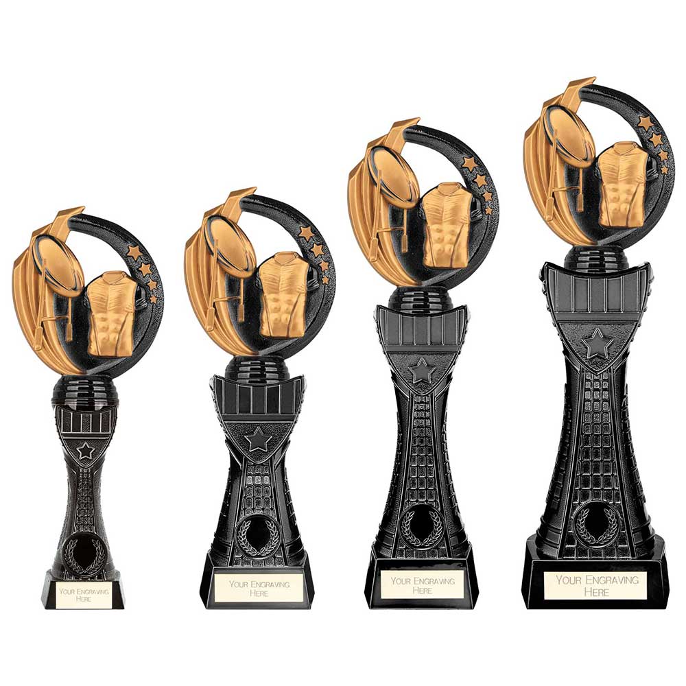 Personalised Engraved Renegade II Tower Rugby Trophy 4 Sizes Available Free Engraving