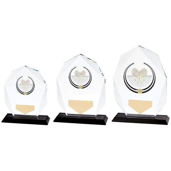 Personalised Engraved Glacier Glass Tennis Award Trophy 2 Sizes Available Free Engraving