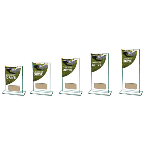 Personalised Engraved Golf Colour Curve Glass Trophy Longest Drive 5 Sizes Available Free Engraving