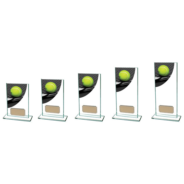 Personalised Engraved Tennis Colour Curve Glass Trophy 5 Sizes Available Free Engraving