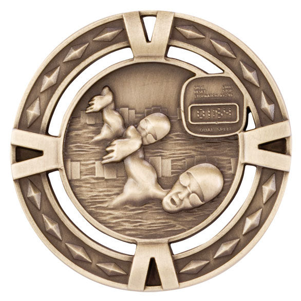 Personalised Engraved Mackenzie V Tech Series Medal Swimming 60mm Available in 3 Finishes Free Engraving
