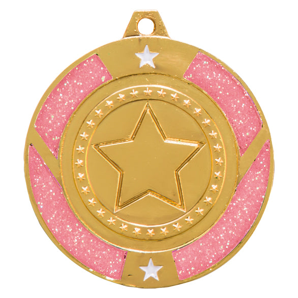 Personalised Engraved Pink Glitter Star Medal 50mm Available In 3 Finishes Free Engraving