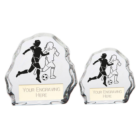 Personalised Engraved Mystique Female Glass Football Award Trophy 2 Sizes Available Free Engraving