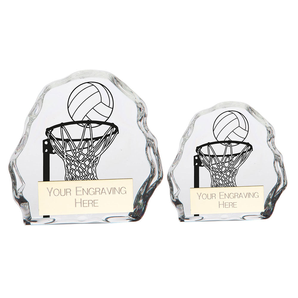 Personalised Engraved Mystique Glass Netball Award Trophy 2 Sizes Available Free Engraving