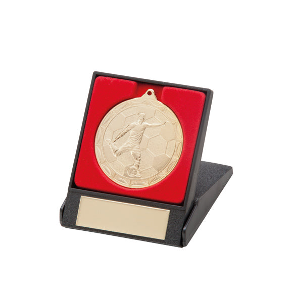 Personalised Engraved Gold 50mm Football Medal & Box Trophy Free Engraving