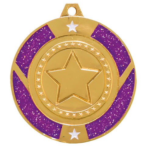Personalised Engraved Purple Glitter Star Medal 50mm Available In 3 Finishes Free Engraving