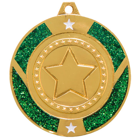 Personalised Engraved Green Glitter Star Medal 50mm Available In 3 Finishes Free Engraving